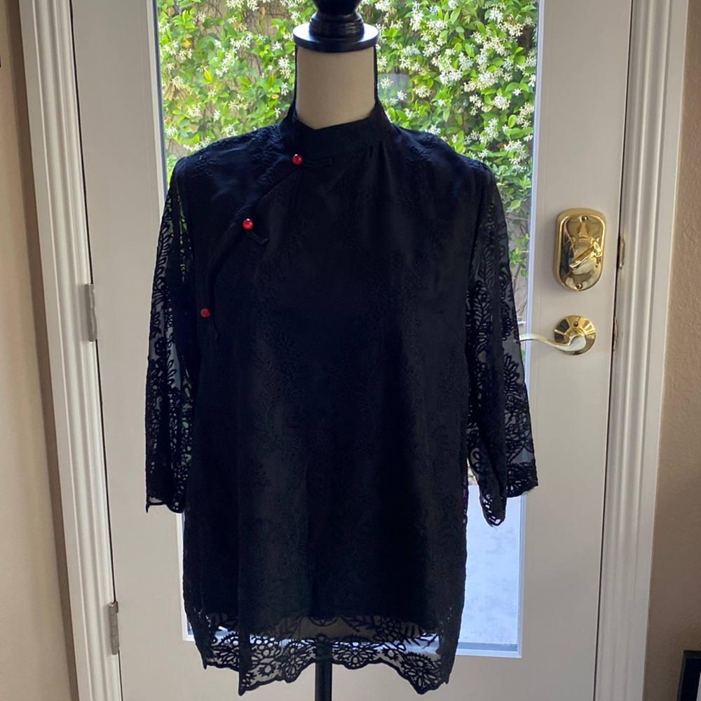 Mandarin style Black lace Blouse